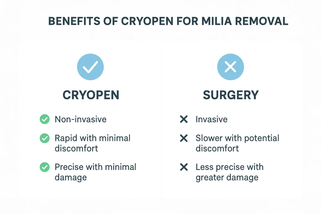 Benefits of cryopen for milia removal Bovingdon compared to surgical treatments.