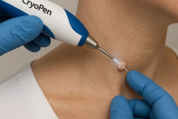 Person receiving cryotherapy Bovingdon for skin tag removal