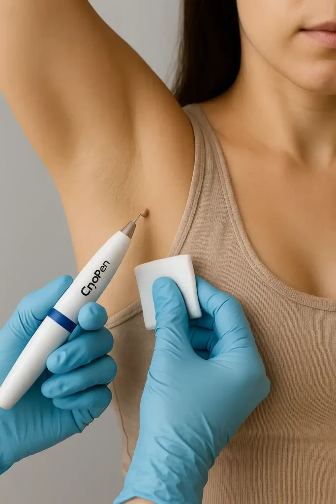 woman having cryopen to remove underarm skin tags Bovingdon
