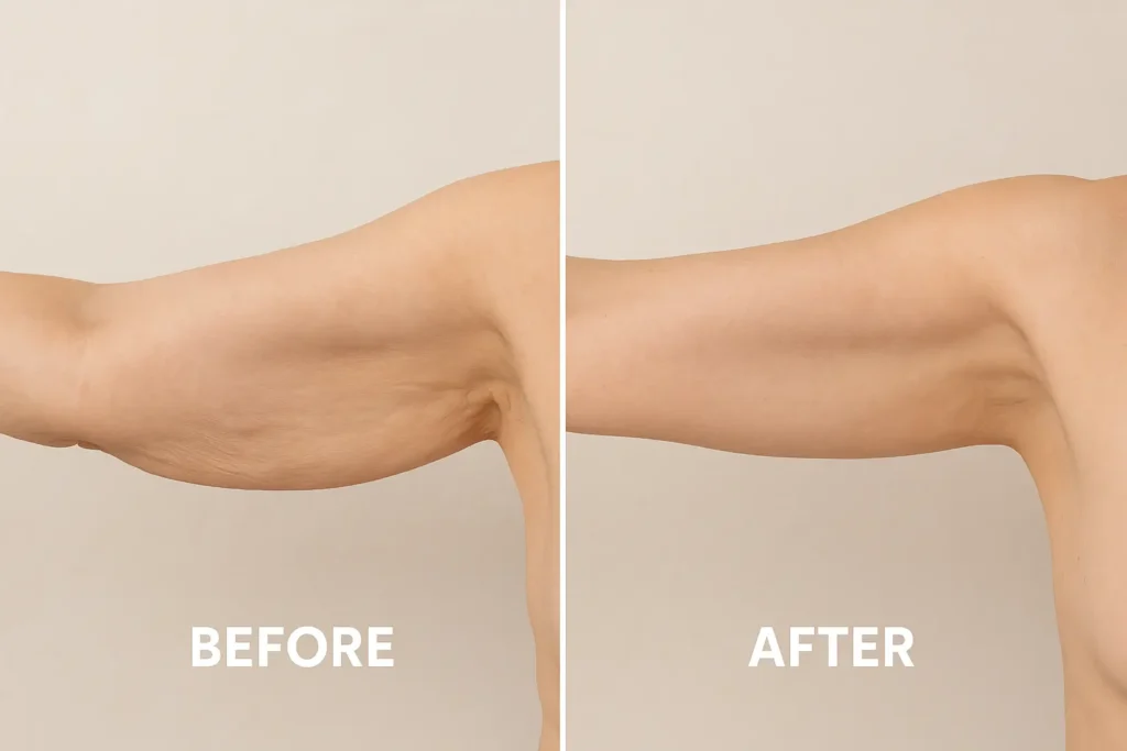 Picture of LA LIPO Bovingdon before and after results of skin tightening treatment on the upper arms.