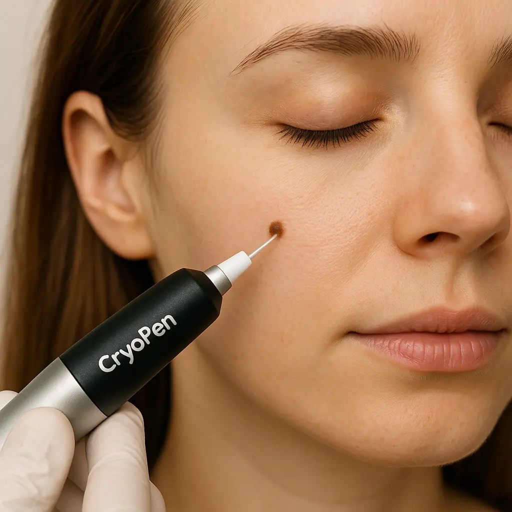woman receiving facial mole removal Bovingdon using cryopen